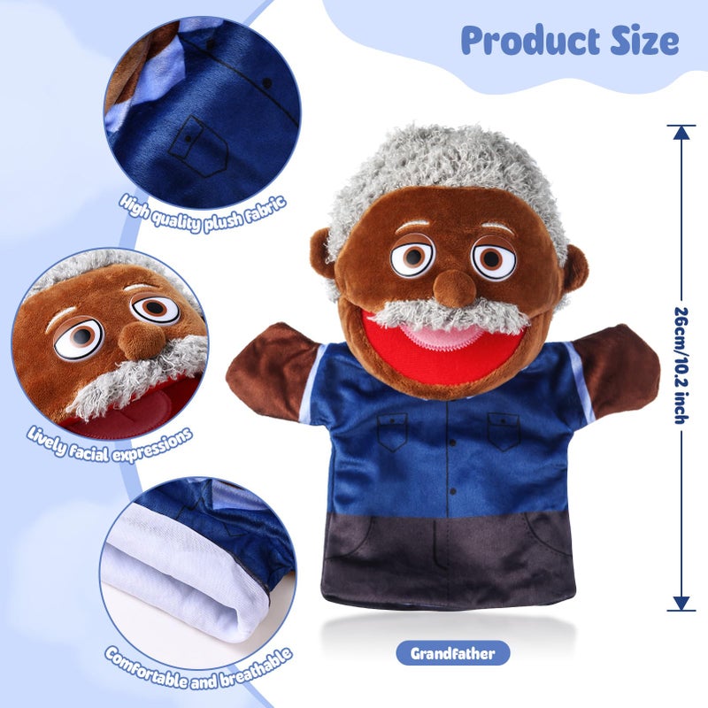 ZJoey 1 Pcs Family Hand Puppets 12 Inch Grandparents Mom Dad Brother Sister Plush Hand Puppet Toys Role-Play Toy Puppets for Kids Storytelling Imaginative Pretend Play Teaching Preschool(Black Grandfather) - Image 2