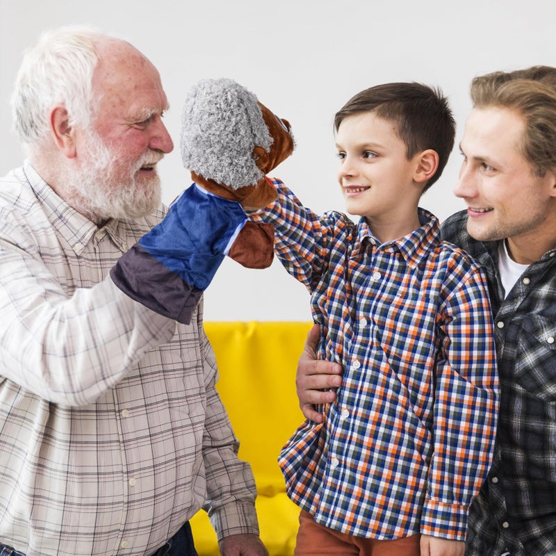 ZJoey 1 Pcs Family Hand Puppets 12 Inch Grandparents Mom Dad Brother Sister Plush Hand Puppet Toys Role-Play Toy Puppets for Kids Storytelling Imaginative Pretend Play Teaching Preschool(Black Grandfather) - Image 3