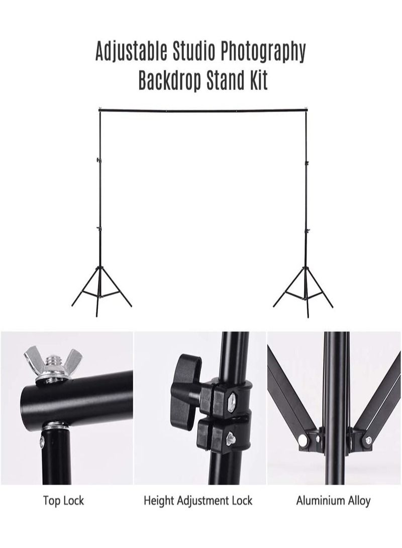 ANDOER 2x2m/ 6.6x6.6ft Studio Backdrop Stand Bracket Aluminum Alloy Adjustable Photography Background Support System with Carrying Bag 3pcs Backdrop Clamps - Image 2