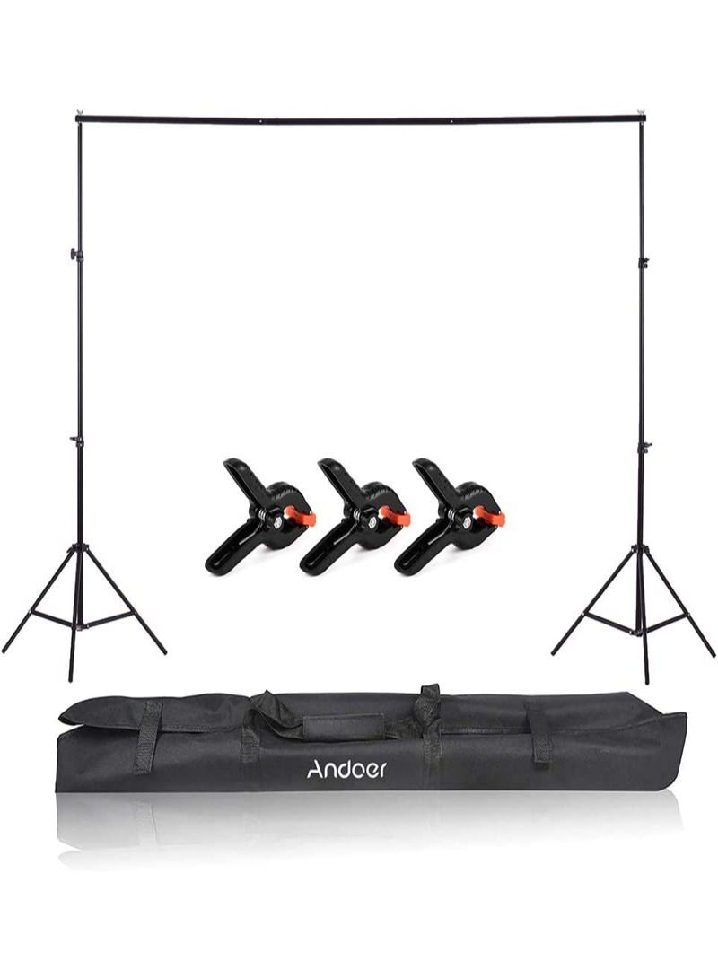 ANDOER 2x2m/ 6.6x6.6ft Studio Backdrop Stand Bracket Aluminum Alloy Adjustable Photography Background Support System with Carrying Bag 3pcs Backdrop Clamps - Image 1