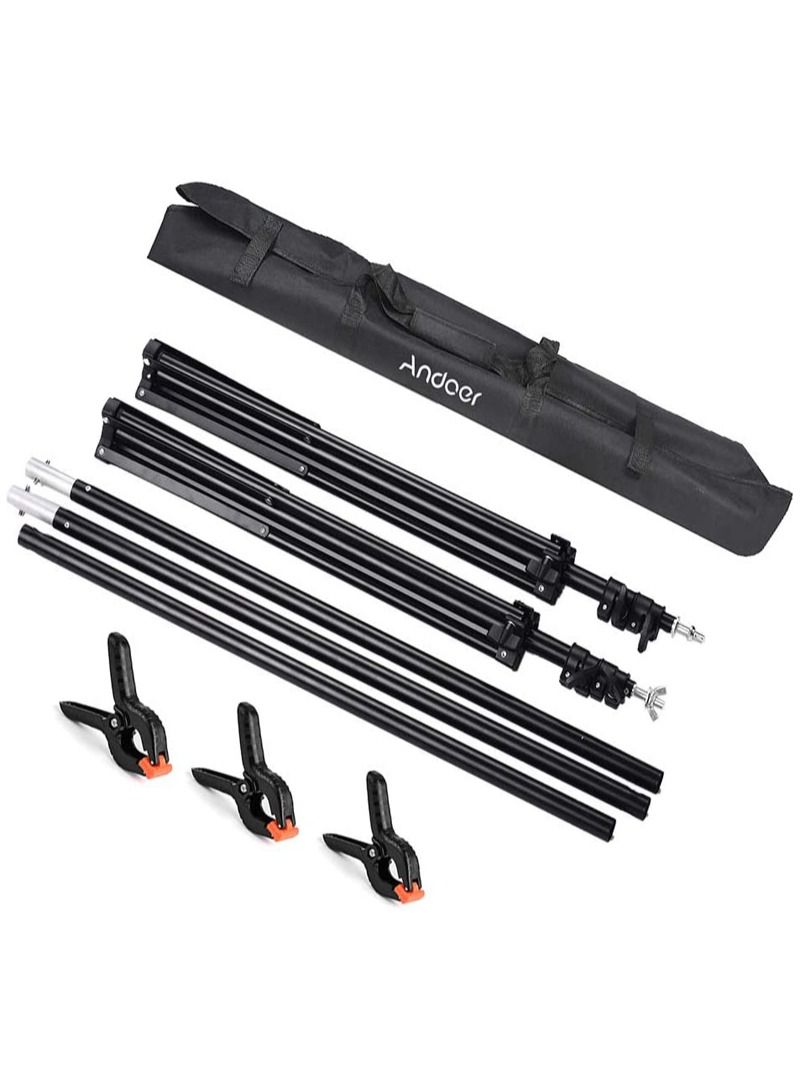ANDOER 2x2m/ 6.6x6.6ft Studio Backdrop Stand Bracket Aluminum Alloy Adjustable Photography Background Support System with Carrying Bag 3pcs Backdrop Clamps - Image 5