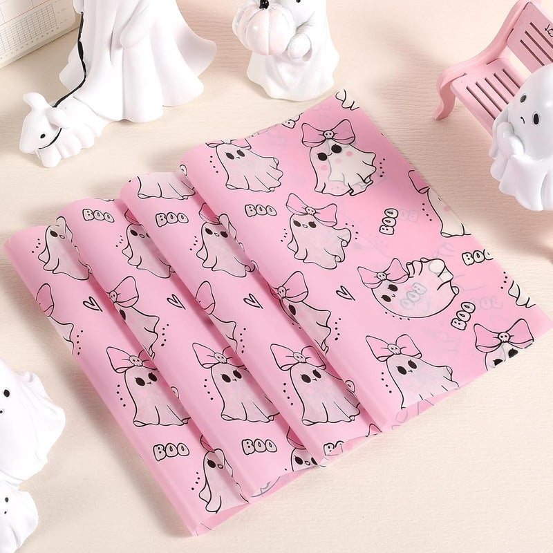 Fabllewavi 150 Pcs Pink Ghost Boo Wax Paper Sheets for Food Deli, 9.8'' x 8.3'' Cute Girly Ghost Greaseproof Deli Paper for Sandwich Picnic Basket Liner Halloween Trick or Treat Party Supplies - Image 4