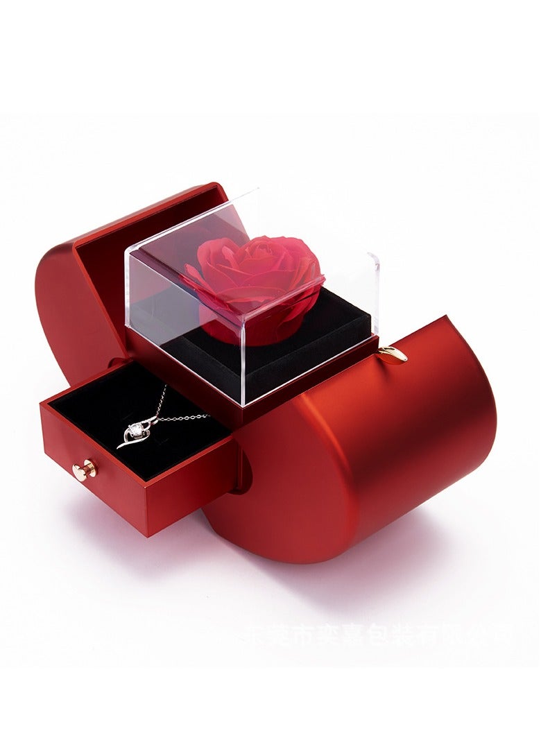 Mother's Day Preserved Flower Jewelry Box Jewelry Gift Box Rose Flower Soap Flower Jewelry Ring Necklace Packaging Box (Red) - Image 4