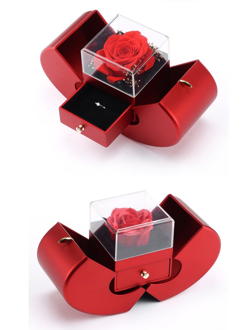 Mother's Day Preserved Flower Jewelry Box Jewelry Gift Box Rose Flower Soap Flower Jewelry Ring Necklace Packaging Box (Red) - Image 2
