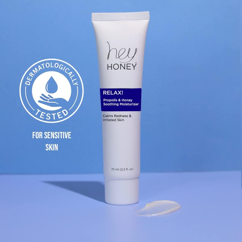 Hey Honey كريم راحة الوردية للبشرة الحساسة من هي هاني للعناية بالبشرة | مرطب مهدئ للوجه للاحمرار والتهيج | مختبر من قبل أطباء الجلد، خالي من الزيوت مع العسل والبروبوليس | 2.2 أونصة - Image 3