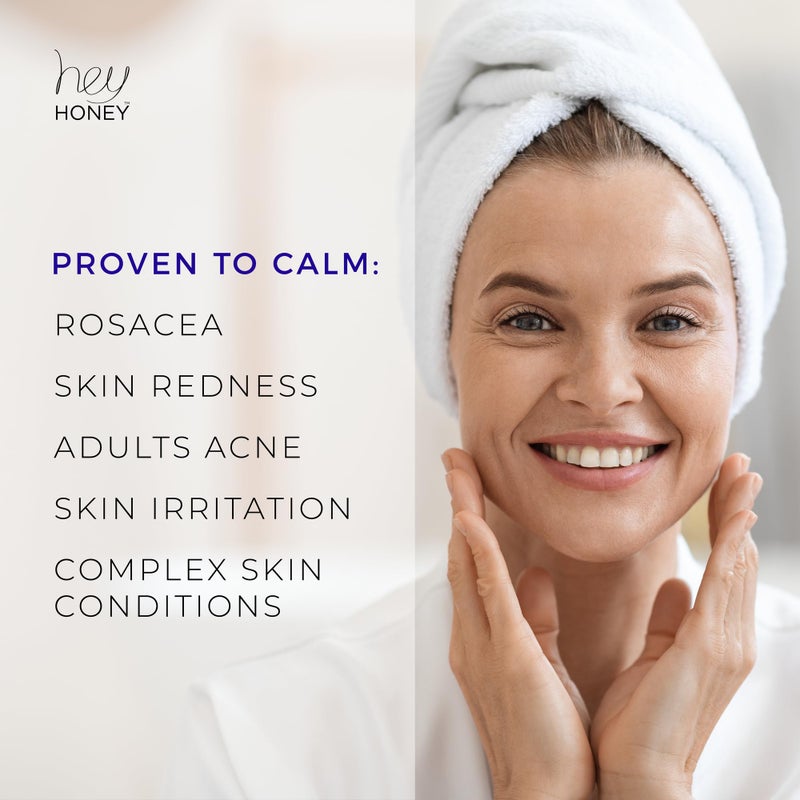 Hey Honey كريم راحة الوردية للبشرة الحساسة من هي هاني للعناية بالبشرة | مرطب مهدئ للوجه للاحمرار والتهيج | مختبر من قبل أطباء الجلد، خالي من الزيوت مع العسل والبروبوليس | 2.2 أونصة - Image 4