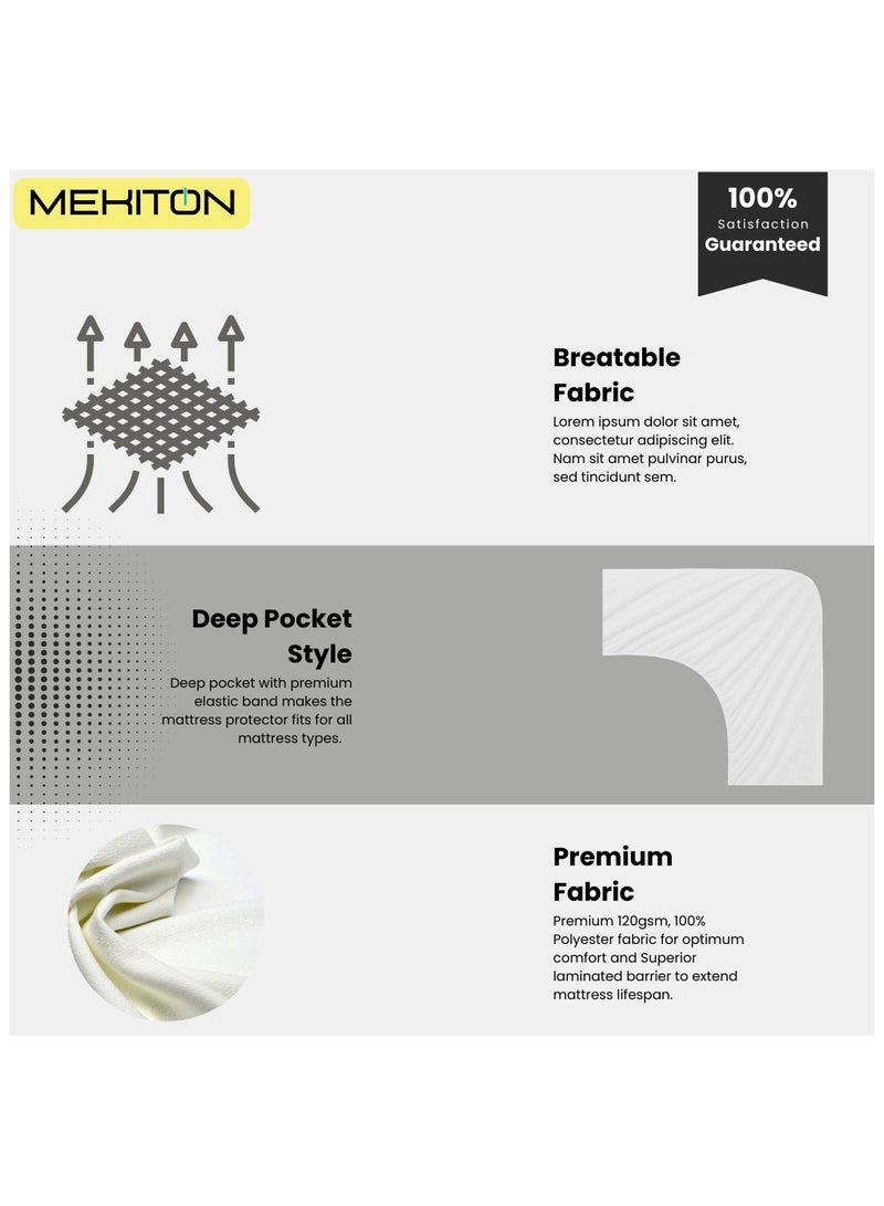 واقي مرتبة فاخر من MEKITON - King Size 200x200+30 سم - مقاوم للماء بنسبة 100%، لا يسبب الحساسية، مقاوم لحشرات السرير، ناعم ولا يصدر ضوضاء، غطاء مرتبة مناسب للتنفس مع جيب عميق 30 سم