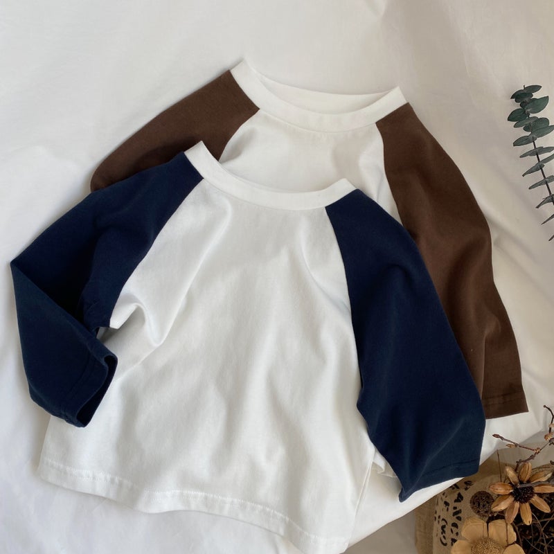 Gl-Kids K-Style Autum New Kidsren's Color-Blocked Raglan Sleeve Long-Sleeved T-Shirt for Men and Women Pure Cotton Versatile Bottoming Shirt - Image 2