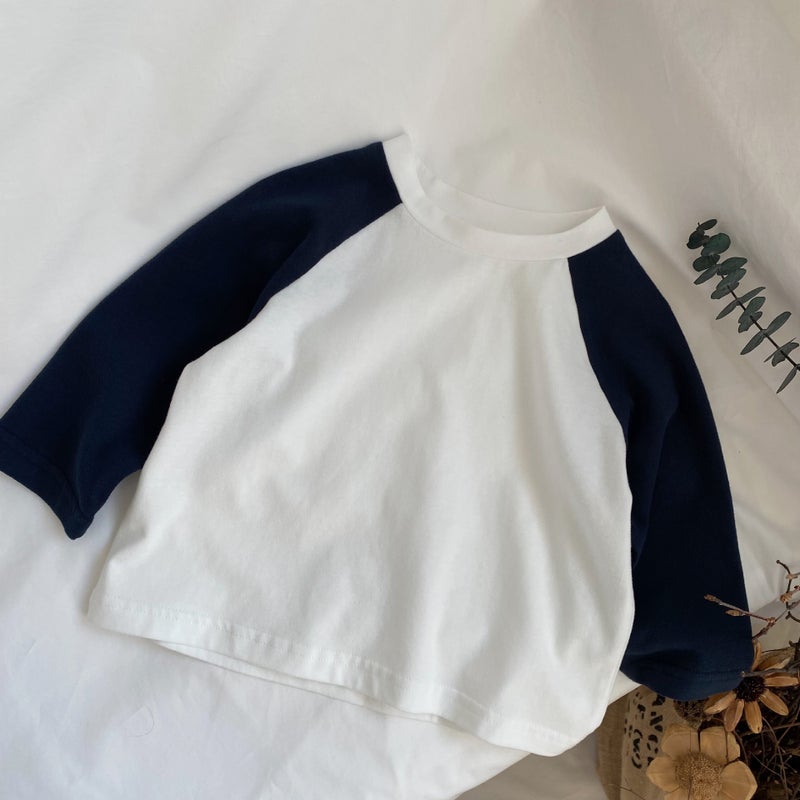 Gl-Kids K-Style Autum New Kidsren's Color-Blocked Raglan Sleeve Long-Sleeved T-Shirt for Men and Women Pure Cotton Versatile Bottoming Shirt - Image 1