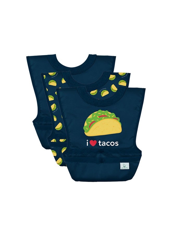 green sprouts Pull-over Food Bib | Wide Coverage | Stretchy Collar |100% Cotton made without PVC | Navy Tacos | 6-18 months (3pk) - Image 1