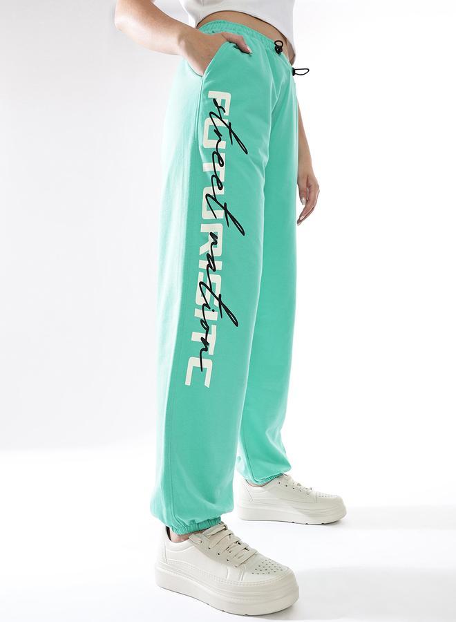 Hubberholme Women's Blue Terry Printed Regular Length Jogger Track Pant - Image 3