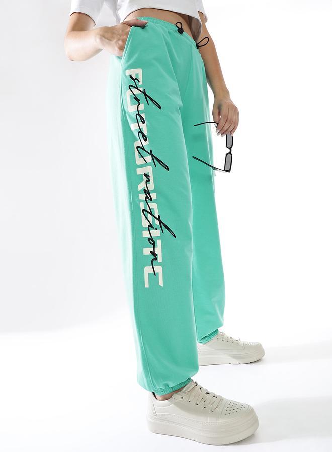 Hubberholme Women's Blue Terry Printed Regular Length Jogger Track Pant - Image 2