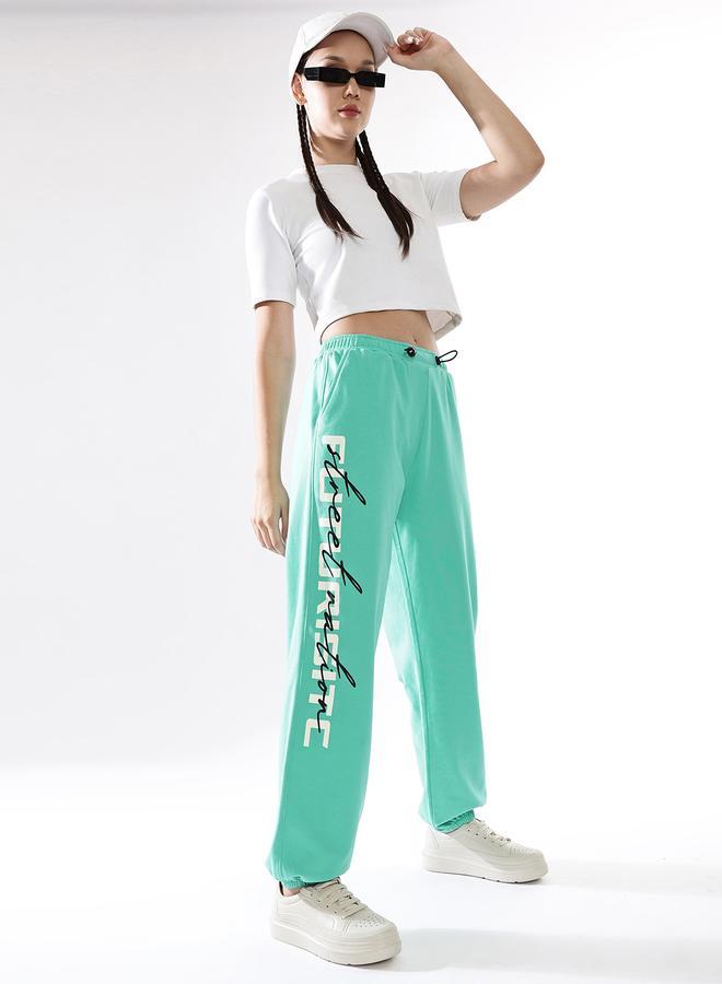 Hubberholme Women's Blue Terry Printed Regular Length Jogger Track Pant - Image 1