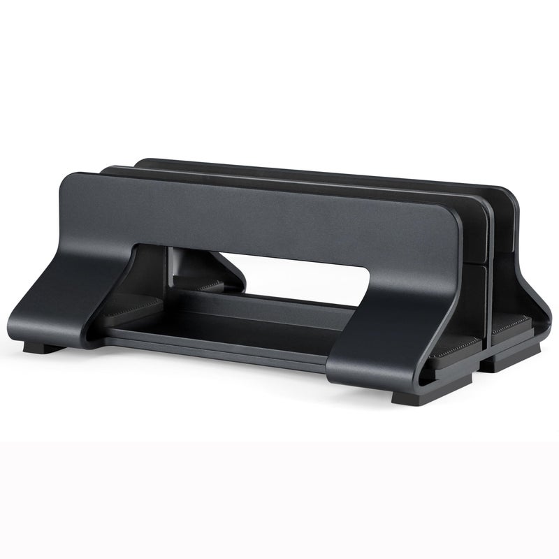 Psitek Aluminum Dual Vertical Laptop Stand Dock Holder, Supports 2 Devices, Adjustable Slot Width 15-36mm, Space-Saving Upright Storage for MacBook and Laptops - Image 5