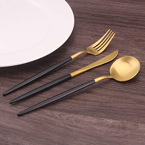 Bysta Matte Gold Silverware Set with black handle, Bysta 20-Piece Stainless Steel Flatware Set, Kitchen Utensil Set Service for 4, Tableware Cutlery Set for Home and Restaurant, Dishwasher Safe - Image 5