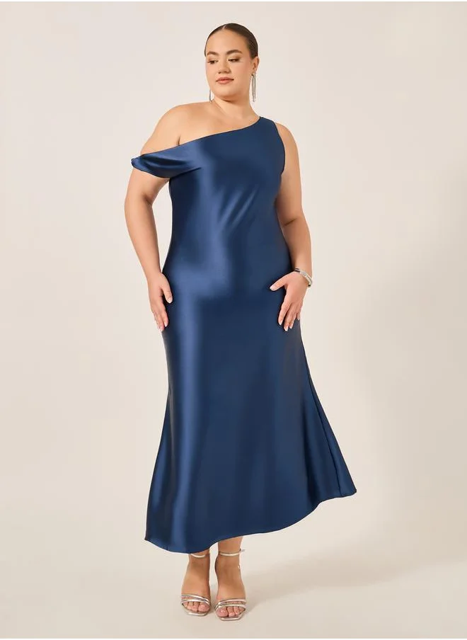 ستايلي Plus Size Asymmetric Neck Satin A-Line Maxi Dress