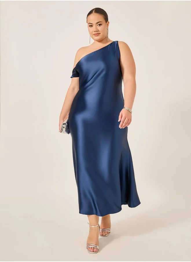 ستايلي Plus Size Asymmetric Neck Satin A-Line Maxi Dress