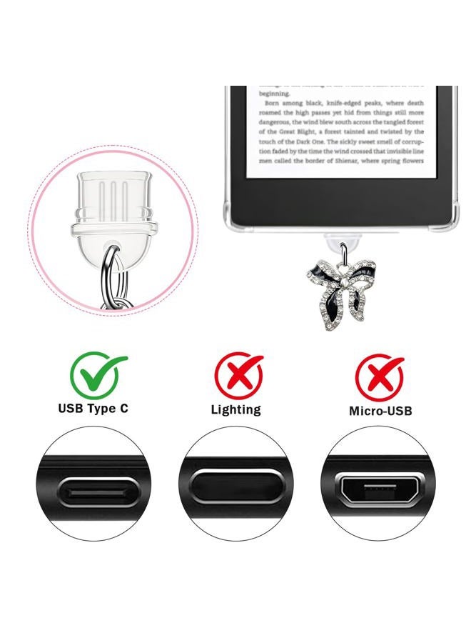 JINGSEN Cute Charms Set for Kindle,Including Dust Plug Charm Type C/USB C,Star Grip Holder,Bling Keychains with Hook,Charms Compatible for Kindle/E-Reader/Phone(Black) - Image 3