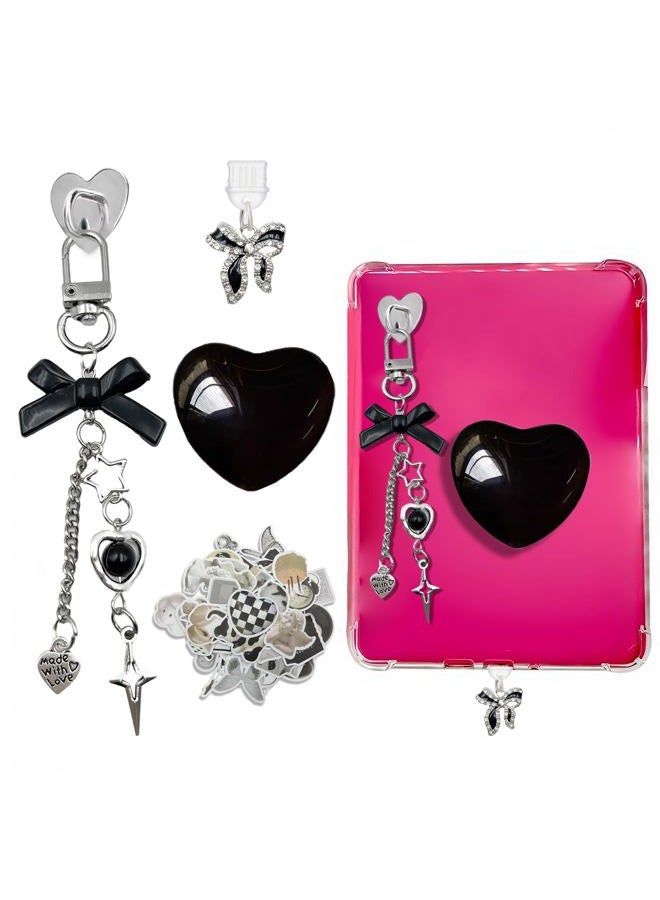 JINGSEN Cute Charms Set for Kindle,Including Dust Plug Charm Type C/USB C,Star Grip Holder,Bling Keychains with Hook,Charms Compatible for Kindle/E-Reader/Phone(Black) - Image 1