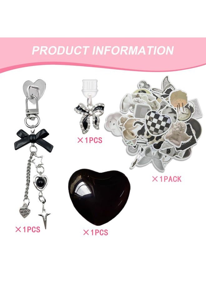 JINGSEN Cute Charms Set for Kindle,Including Dust Plug Charm Type C/USB C,Star Grip Holder,Bling Keychains with Hook,Charms Compatible for Kindle/E-Reader/Phone(Black) - Image 2