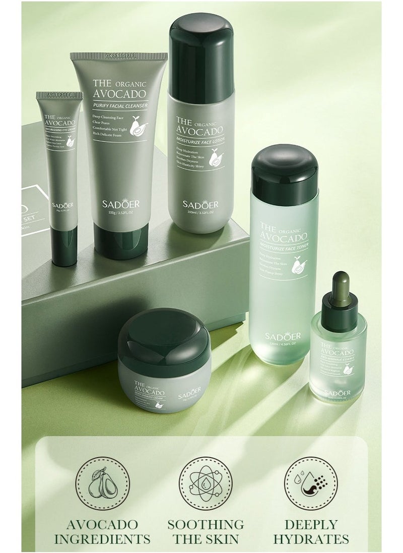 SADOER Avocado Skincare Set, 6-In-1 Halal Skincare Gift Set With Facial Cleanser, Face Serum, Face Cream, Eye Cream, Toner & Lip Balm, Organic, Hydrating Kit,Anti-Aging Skin Care Kit For Women, Birthday Gifts Set For Teen Girls - Image 3