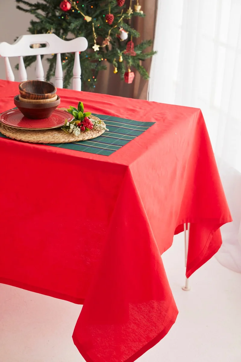 ايس هوم Red New Year Plain Christmas Dining Tablecloth
