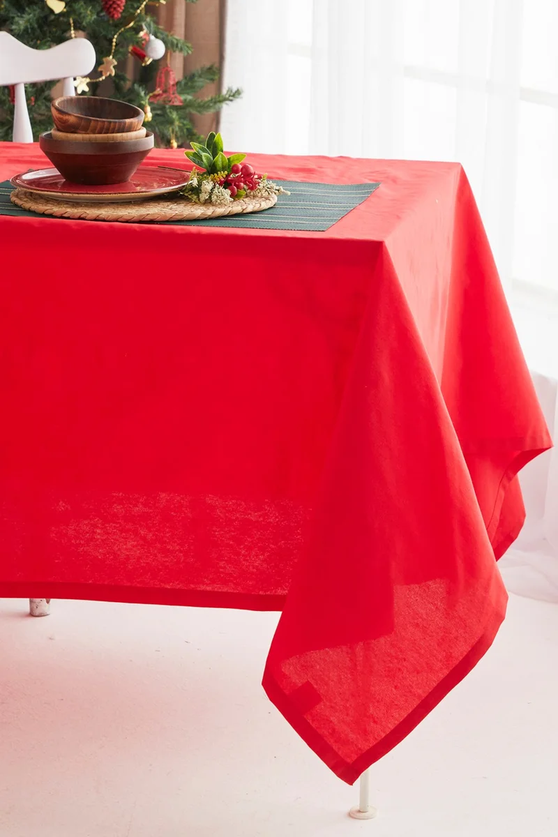 ايس هوم Red New Year Plain Christmas Dining Tablecloth