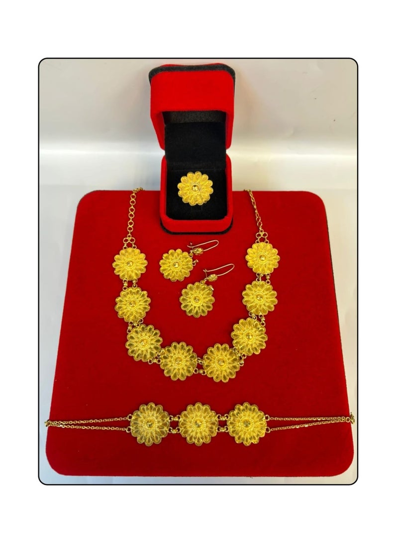 Armaaj Gold Plated floral bridal intricate sunflower/daisy filigree motif  jewelry sets. - Image 1