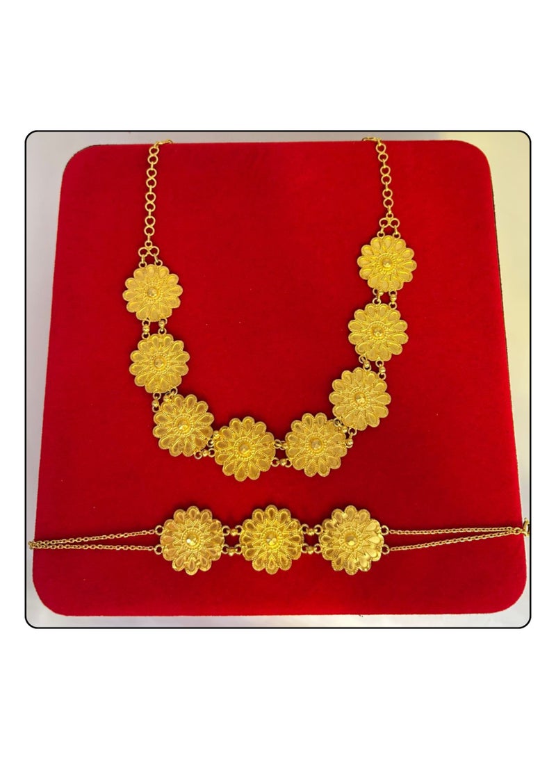 Armaaj Gold Plated floral bridal intricate sunflower/daisy filigree motif  jewelry sets. - Image 2