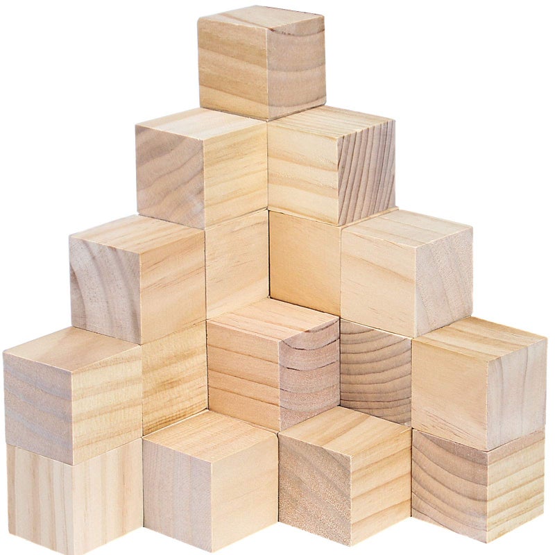 HOZEON 60 PCS 2 Inches Wooden Cubes Natural Unfinished Wood Blocks Strong and Durable Wood Square Blocks for Painting Puzzle Making Decorating Crafts and DIY Projects