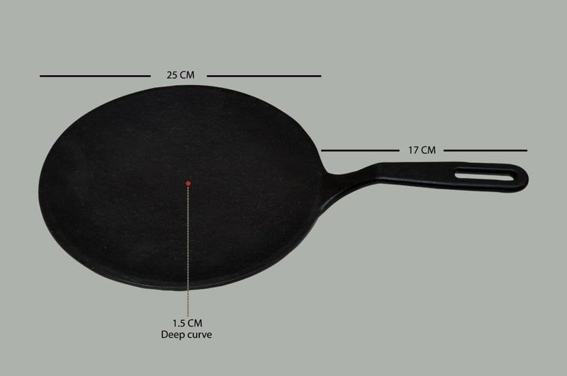 Anantam Collection PreSeasoned Cast Iron RotiChapatiDosa Tawa Pan with Stick Handle Dosa Kallu Iron Tawa Gas Stovetop Compatible 26cm Black - Image 3