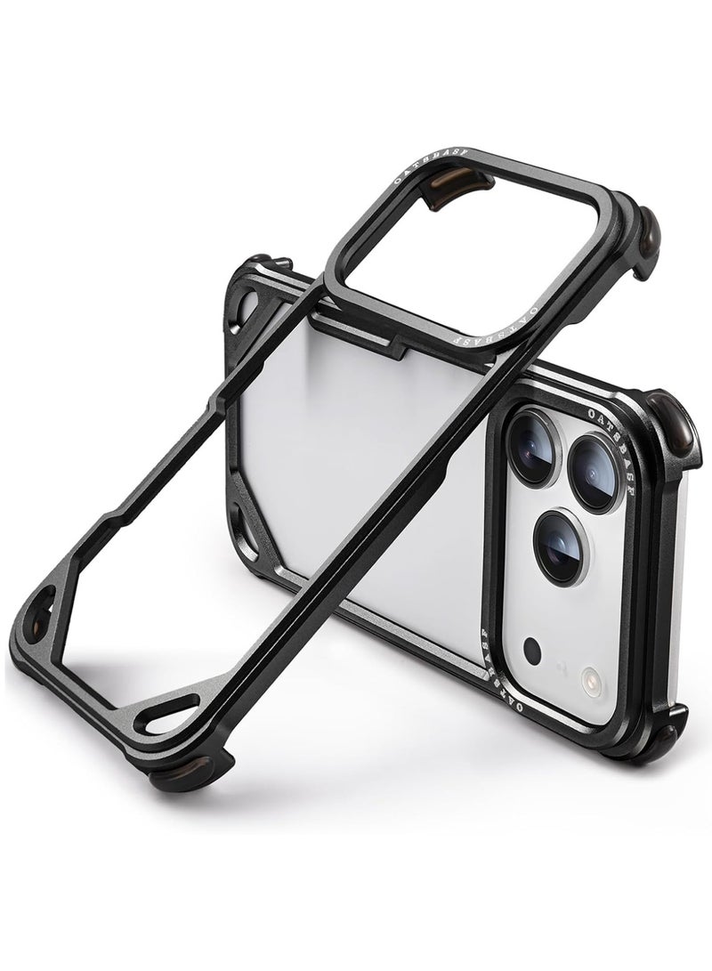 Oatsbasf for iPhone 17 Pro Max Case, No Back Design, Aluminum Metal Frame, 4 Corner Shockproof Protection, Black - Image 1