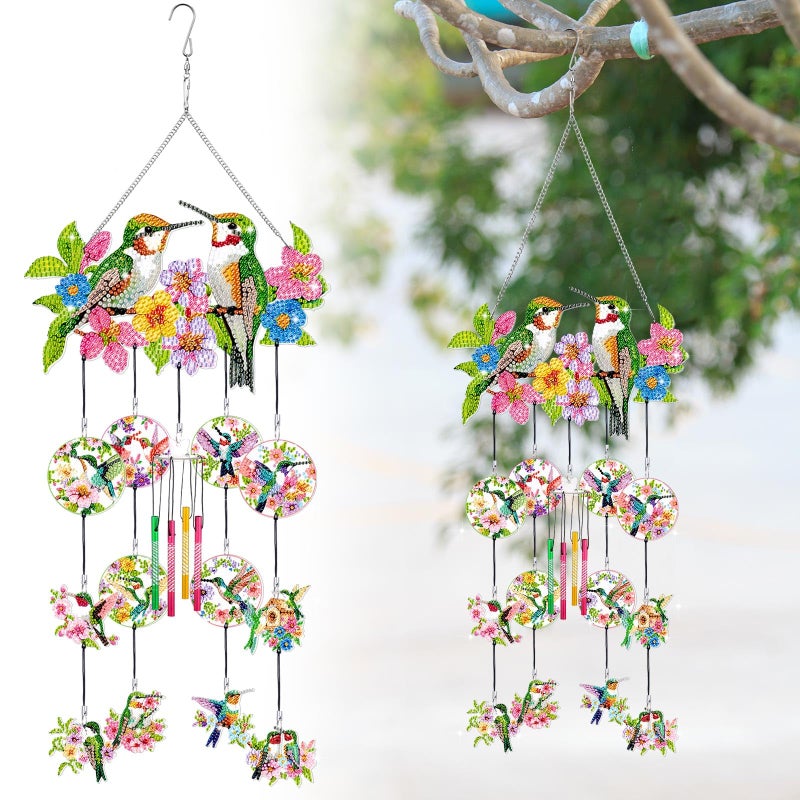 GlikCeil Hummingbird Wind Chimes Outside Diamond Art Wind Chimes Diamond Art Suncatchers Hummingbird Diamond Art Kits for Loved One Gifts Mom Grandma Daughter for Home Garden Patio Backyard - Image 1
