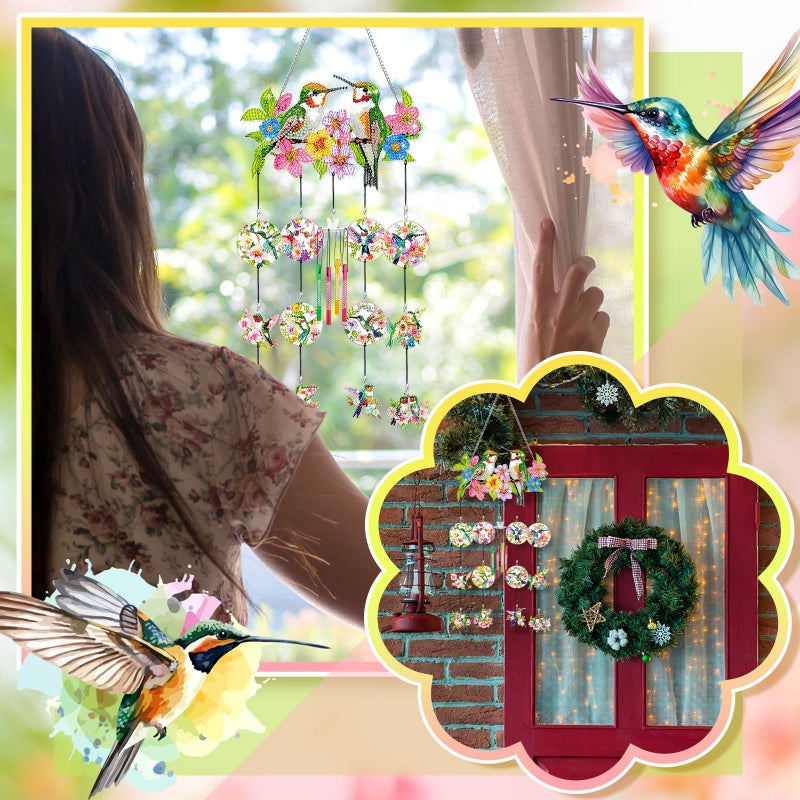 GlikCeil Hummingbird Wind Chimes Outside Diamond Art Wind Chimes Diamond Art Suncatchers Hummingbird Diamond Art Kits for Loved One Gifts Mom Grandma Daughter for Home Garden Patio Backyard - Image 2
