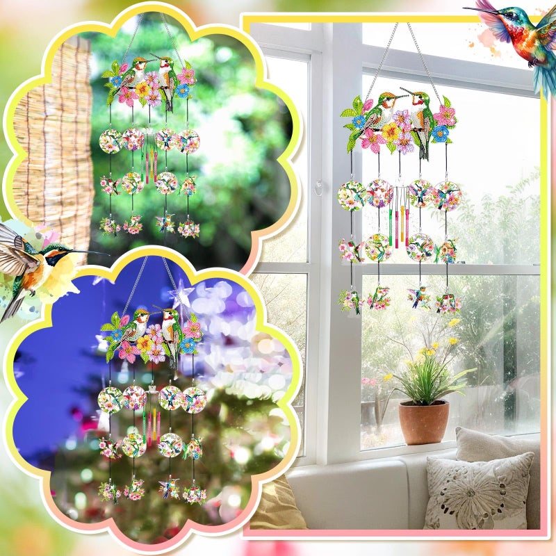 GlikCeil Hummingbird Wind Chimes Outside Diamond Art Wind Chimes Diamond Art Suncatchers Hummingbird Diamond Art Kits for Loved One Gifts Mom Grandma Daughter for Home Garden Patio Backyard - Image 4