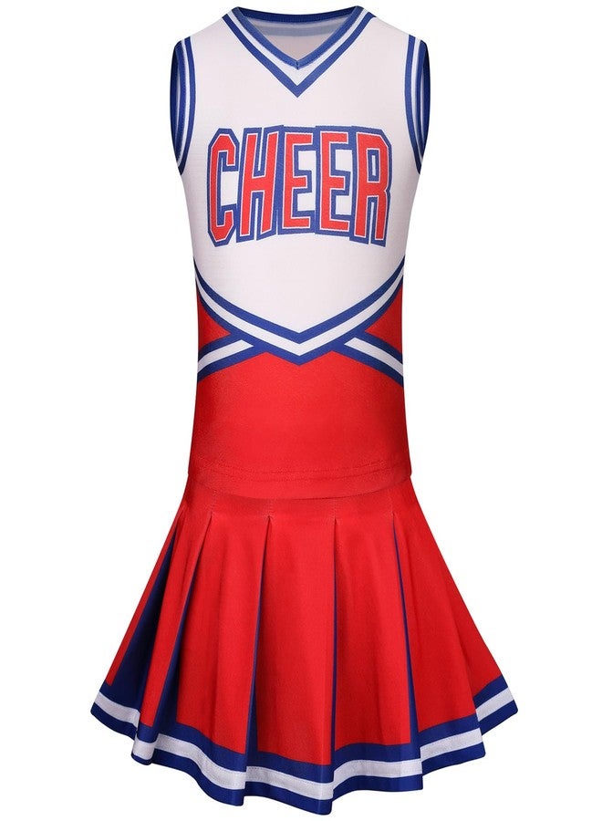 GRAJTCIN Girls Cheerleader Costume Kids Cheer Uniform Cheerleading Outfit Halloween Fancy Dress for 8-9 Years Pompoms(140, Red) - Image 3