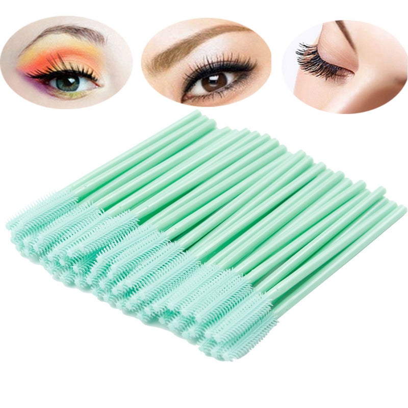 BIHRTC Pack of 100 OneOff Disposable Silicone Eyelash Mascara Brushes Wands Applicator Eyebrow Brush Makeup Tool Kit Set Tower Shape Light Green