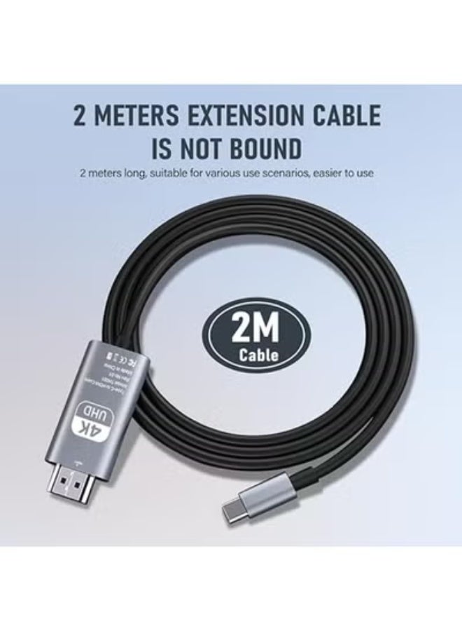 كابل USB-C إلى HDMI بدقة 4K عند 60Hz – بطول 2 متر – تصميم مضفر ومتين – متوافق مع ثاندربولت 3 و4 – توصيل وتشغيل فوري