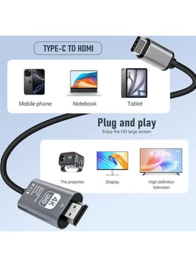 كابل USB-C إلى HDMI بدقة 4K عند 60Hz – بطول 2 متر – تصميم مضفر ومتين – متوافق مع ثاندربولت 3 و4 – توصيل وتشغيل فوري - Image 4