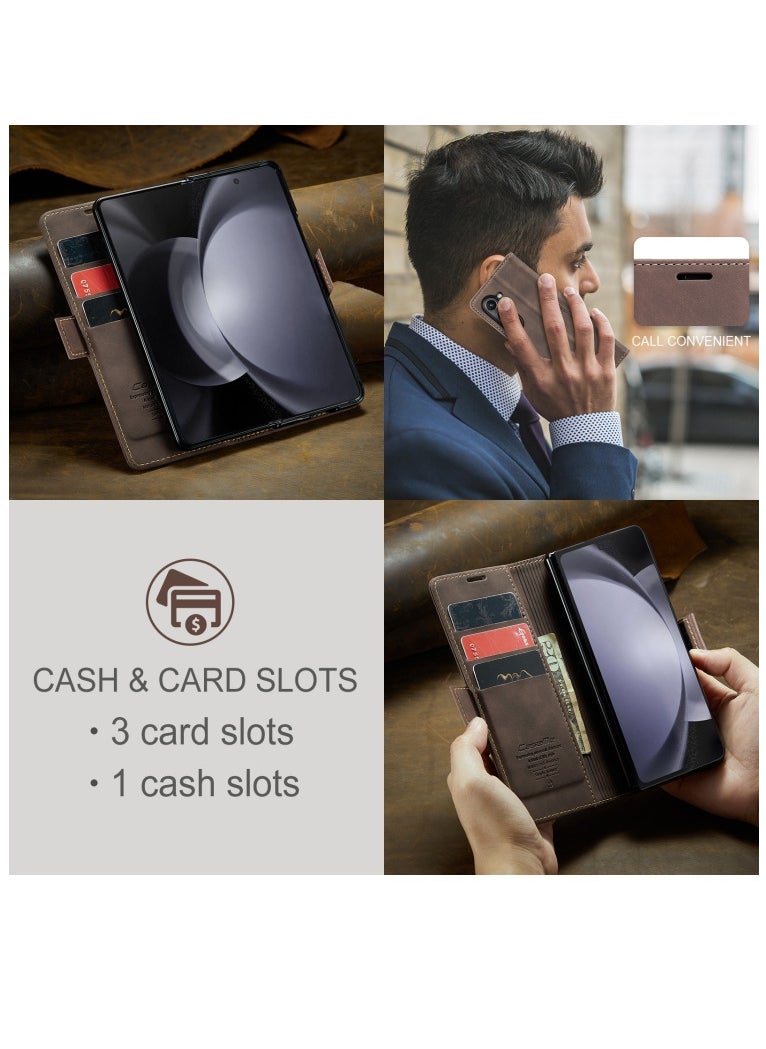 CaseMe CaseMe Samsung Galaxy Z Fold 5 Case Wallet, for Samsung Galaxy Z Fold 5 Wallet Case Book Folding Flip Folio Case with Magnetic Kickstand Card Slots Protective Cover - Coffee  - Image 2
