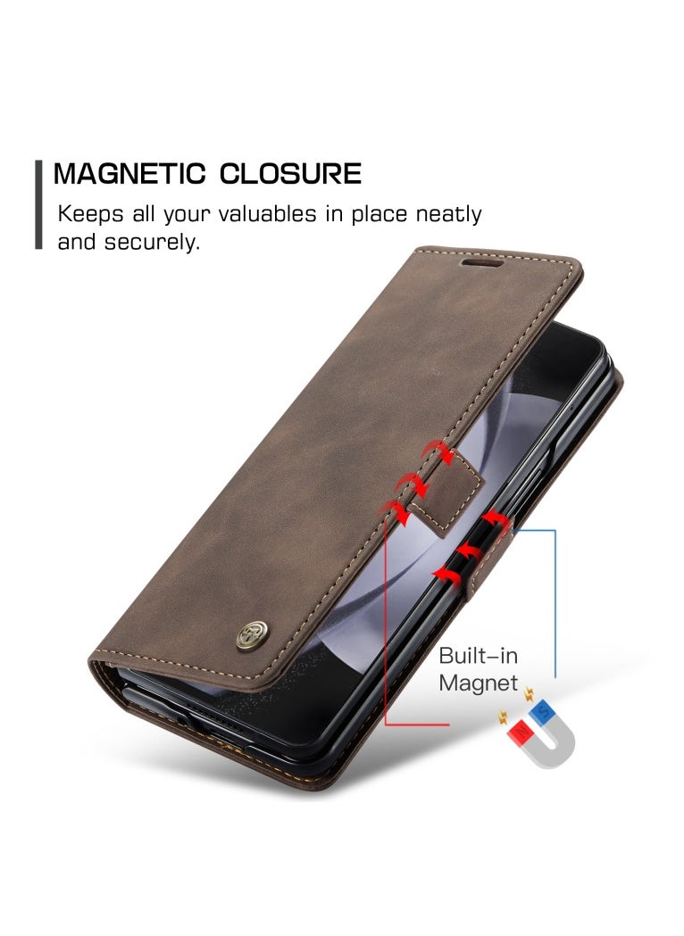 CaseMe CaseMe Samsung Galaxy Z Fold 5 Case Wallet, for Samsung Galaxy Z Fold 5 Wallet Case Book Folding Flip Folio Case with Magnetic Kickstand Card Slots Protective Cover - Coffee  - Image 5