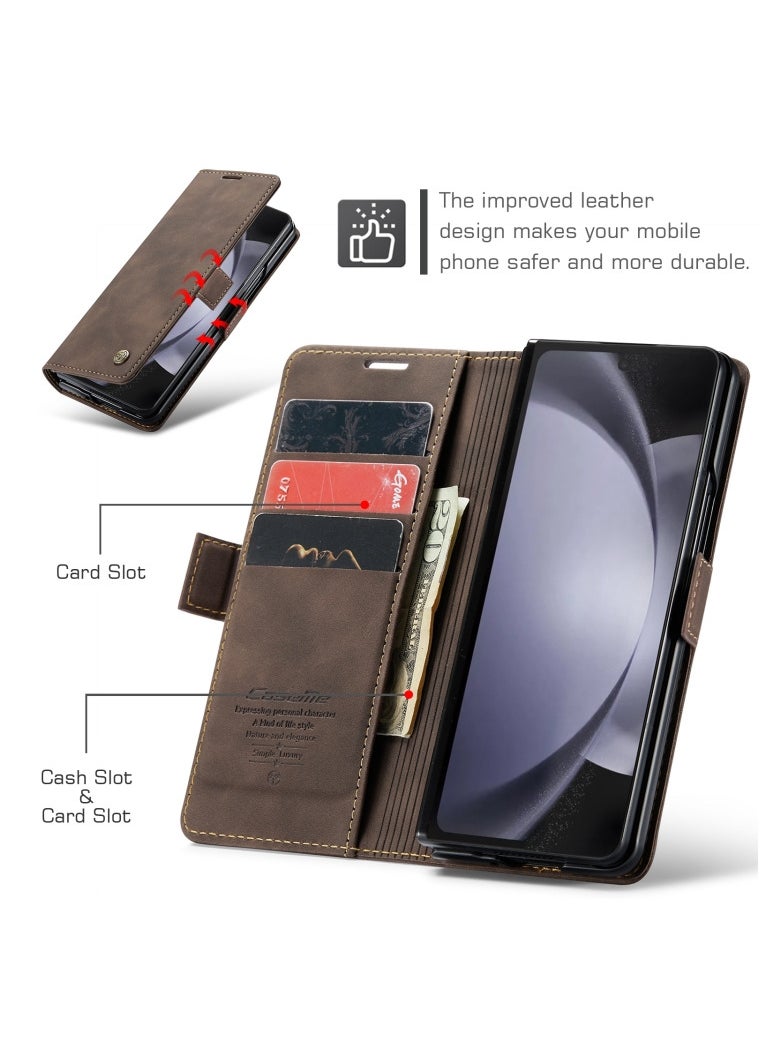 CaseMe - CaseMe Samsung Galaxy Z Fold 5 Case Wallet, for Samsung Galaxy Z Fold 5 Wallet Case Book Folding Flip Folio Case with Magnetic Kickstand Card Slots Protective Cover - Coffee - Image 1