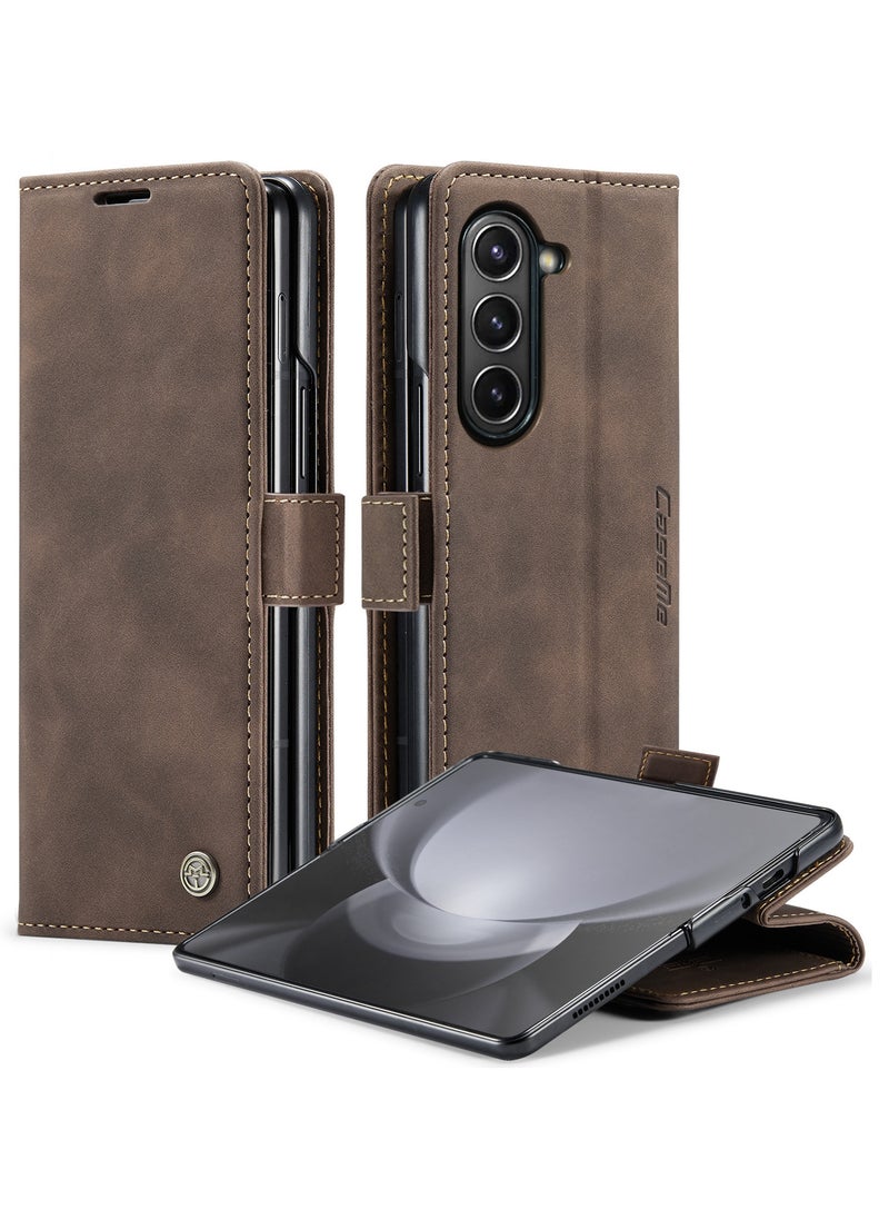 CaseMe CaseMe Samsung Galaxy Z Fold 5 Case Wallet, for Samsung Galaxy Z Fold 5 Wallet Case Book Folding Flip Folio Case with Magnetic Kickstand Card Slots Protective Cover - Coffee  - Image 1