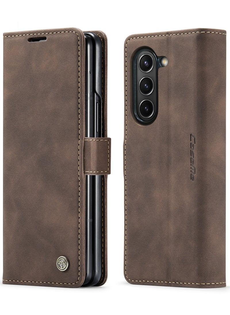 CaseMe - CaseMe Samsung Galaxy Z Fold 5 Case Wallet, for Samsung Galaxy Z Fold 5 Wallet Case Book Folding Flip Folio Case with Magnetic Kickstand Card Slots Protective Cover - Coffee - Image 1
