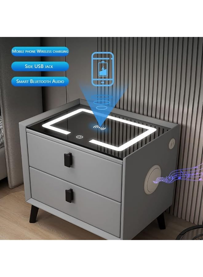 إيروريكس طاولة بجانب السرير الذكية مع محطة شحن لاسلكية، طاولة ليلية حديثة مع إضاءة LED ومنافذ USB لغرفة المعيشة وأثاث جانبي للأريكة باللون الرمادي مع صوت بلوتوث 50 * 40 * 45 سم - Image 2