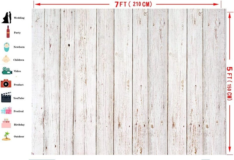 Dudaacvt 7x5FT Vintage Wood Backdrop Retro Rustic White and Gray Wooden Floor Background for Photography Kids Adult Photo Booth Video Shoot Vinyl Studio Props - Image 5