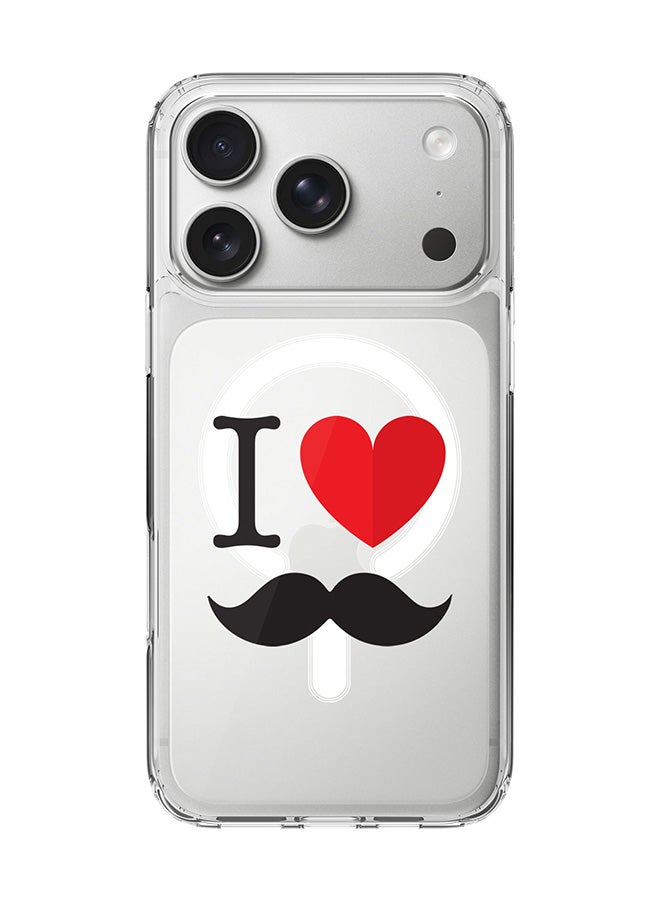 Stylizedd Classic Clear MagSafe Case for iPhone 17 Pro , Hybrid Soft Case Flexible Edges Anti Drop TPU PC Gel Thin Transparent Cover [ Designed for iPhone 17 Pro ] - I Love Moustashe