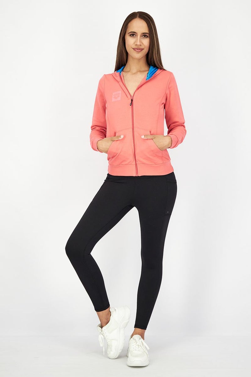arena Women Full Zip Hooded Long Sleeve Sweatshirt, Coral - Image 4