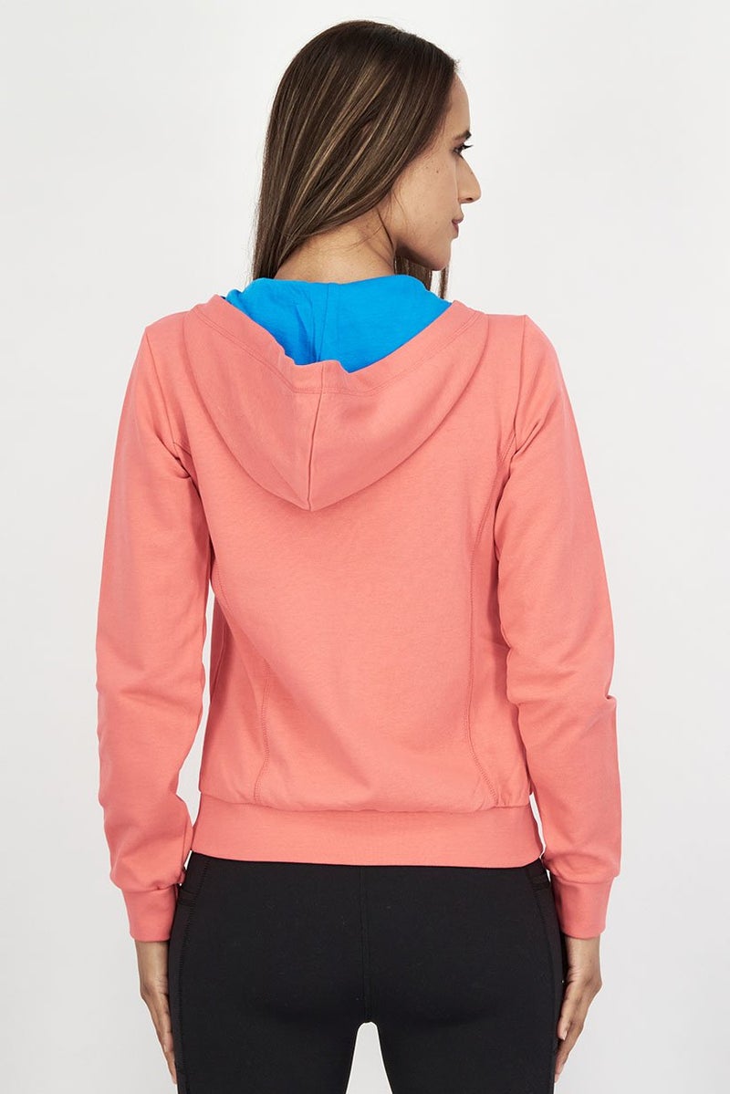 arena Women Full Zip Hooded Long Sleeve Sweatshirt, Coral - Image 2