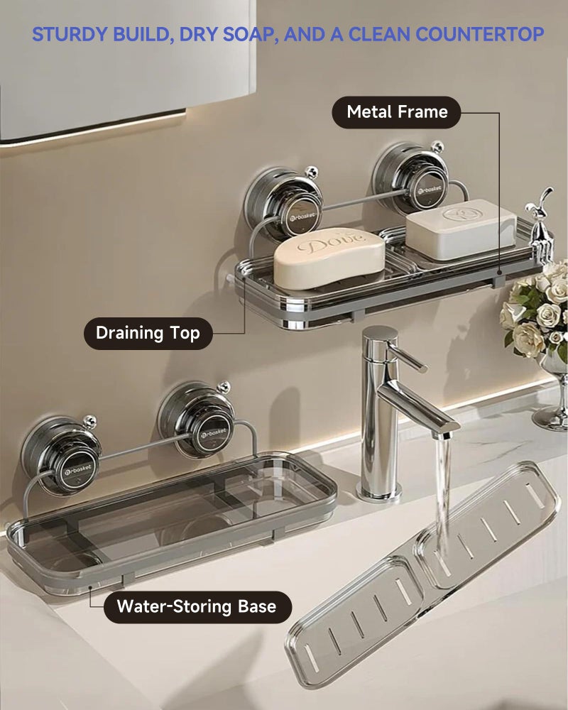 PEISAINOX Soap Dish for Shower Suction Cup Wall Soap Bar Holder Self Draining NO-Drilling Removable Sponge Holder for Bathroom Bathtub Kitchen Sink Waterproof Strong Vacuum Suction Adhesion - Image 4